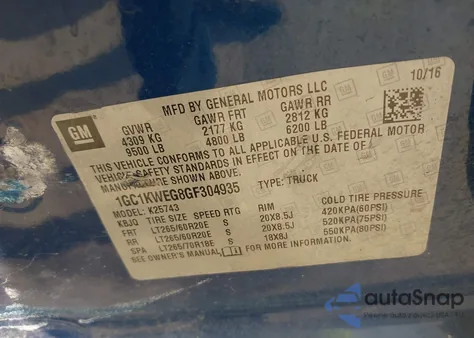 2016 Chevrolet Silverado 2500Hd Ltz from USA, damaged, VIN 1GC1KWEG8GF304935